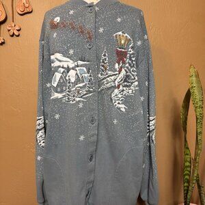 Vintage Art Unlimited Snowy Town Santa Sweater